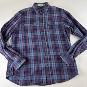 Taylor Vintage Button Up Shirt‎ Men's Large Red Blue Plaid Flannel Indigo